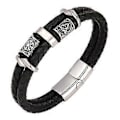 Miniatyrbillede 1 af 5: Mænds Dobbelt Række Sort Flettet Læder Armbånd Rustfrit Stål Perler Dobbelt Lag Læder Snøre Armbånd Armbånd Gave Til Mænd, 21cm