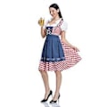 Pikkukuva 3 / 5: Naisten Oktoberfest-olutpiika-asu Baijerilainen perinteinen Dirndl-mekko 6 väriä (Denim Punainen Ruutu)