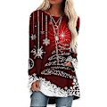 Miniatyrbillede 1 af 2: Dametøj Jule Snefnug Print T-shirt Langærmet Rundhals Casual Jule Bluse Trøje (XL C)