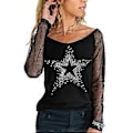 Miniatyrbilde 1 av 2: Kvinner Mesh Langærmet Skjorte Casual Rundhals Sheer Mesh Polka Dot Bluser Topper (M farge 05)