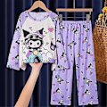 Miniatyrbild 1 av 2: Barnflickor Sanrio Kawaii Cartoonfigurer Pyjamas Pjs Nattkläder Set Långärmad Toppar Byxor Sovkläder Loungewear (4-5 År Kuromi)