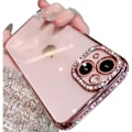 Miniatyrbilde 1 av 3: Kompatibel med iPhone 11-deksel, luksuriøst glitter bling glitrende diamant elektroplettering rammekant full body beskyttende gjennomsiktig mykt støtsikkert deksel telefondeksel (rosa)
