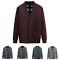 Miniatyrbilde 3 av 5: V-hals Lommegenserjakke Høst Vinter Fleecefôr Ensfarget Cardigan Genser Yttertøy (3XL Vinrød)