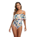 Miniatyrbild 1 av 5: Flickors badkläder bikini digitaltryckt mage täckt slim fit tube top volang endel för kvinnor badkläder Xxl Rosa och blå blommor