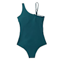 Miniatyrbillede 4 af 5: Dames Monokini Mesh Asymmetrisk Skulderstropper Badedragt Høj Udsnit Enkeltdelt Badetøj Badetøj (S Grøn)