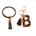 Miniatyrbillede 5 af 5: Bogstav nøgleringe tilbehør til kvinder og piger, guld initial nøglering acetat leopard print vedhæng til bilnøgler