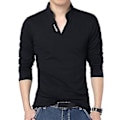 Miniatyrbillede 1 af 5: Mænd Forår Efterår T-shirt Stående Krave V-hals Langærmet Blød Slim Fit Ensfarvet Blød Åndbar Business Style Mænd Midt Lang Top (M Sort)