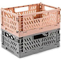 Miniatyrbilde 2 av 3: Sett med 2 sammenleggbare plastkasser - solide oppbevaringsbokser for kjøkken, soverom, kontor (rosa + grå, 22 x 15 x 9 cm)