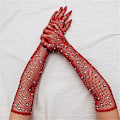 Miniatyrbillede 5 af 5: Mesh Lange Handsker Fiskenet Lange Handsker Kvinder Danse Handsker Rhinestones Lange Handsker (Farve)