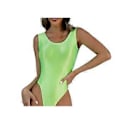 Miniatyrbild 3 av 5: Glansig rygglös bodysuit för dam, baddräkt för poolparty, högt skuren ärmlös trikå för sportträning yoga (M mörkgrå)