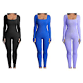 Miniatyrbild 3 av 4: 2023 Ny Dam Yoga Jumpsuit Fitness Ribbad Kvadratisk Hals Långärmad Jumpsuit Sport Jumpsuit-r (XL Blå)