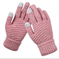 Miniatyrbillede 2 af 3: Vinter Touchscreen Handsker til Kvinder - Varme Strækstrikede Vanter med Fulde Fingre (Pink)