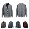 Miniatyrbilde 4 av 5: V-hals Lommegenserjakke Høst Vinter Fleecefôr Ensfarget Cardigan Genser Yttertøy (3XL Mørk Grå)