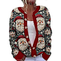 Miniatyrbild 1 av 2: Ful Christmas-tröja för Kvinnor Xmas Knapp-Ner Cardigan Vinter Stickad Ytterkläder Jacka (L A)