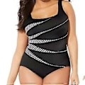 Miniatyrbillede 1 af 5: Dame Sommer Plus Size Push Up Badetøj Stribet Printet Bodycon Badedragt Heldragt Badedragter (L sort)