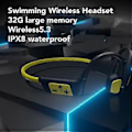 Pikkukuva 3 / 5: 32GB Luujohtokuulokkeet Uintiin Sukellukseen Urheiluun, IPX8 Vedenpitävät, Langattomat Bluetooth, Keltainen