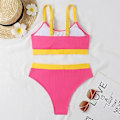Miniatyrbild 4 av 5: Damernas Baddräkt Sommar Färgblock Ribbad Bikini Vadderad Baddräkt Strandkläder Baddräkt (M Ros Röd)