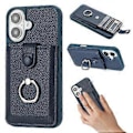 Miniatyrbild 1 av 5: Skal för iPhone 16 Plus Ritningsdesign Kortfack Läder Baksida med Ringstöd (Stil D)