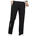 Miniatyrbillede 1 af 5: Mænds Vinterbukser Bløde Tykke Elastisk Talje Ensfarvet Løse Straight Snørebukser Lommer Casual Sportsbukser Mænd Efterår Sweatpants(3XL Sort)