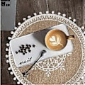 Miniatyrbillede 4 af 4: Sæt af 4 Boho Vævede Runde Bordskånere Håndlavede Bordskånere Vævet Jute Kvaster Retro Borddekoration Kant Bomuld Kaffe Skånere Vandafvisende (Boho Mix)