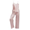 Miniatyrbild 1 av 5: Dam 2-delat Pyjamasset Supermjukt Rygglöst Linne Långbyxor Sovkläder Loungewear Set (XL Rosa)