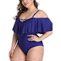 Miniatyrbillede 1 af 5: Plus Size Off Shoulder Badedragter i ét stykke til kvinder, mavekontrol, badetøj (2X-Large Blå)