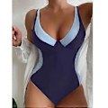 Miniatyrbild 1 av 2: Damernas Baddräkt Färgblock Scoop Hals Krage En Delig Baddräkt Stretchig Elegant Baddräkt Bikini Simdräkt (S Blå)