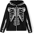 Miniatyrbilde 4 av 5: Hettegenser med glidelås for kvinner, Halloween, lang ermet, grafisk jakke, goth genser, streetwear (Størrelse XL)