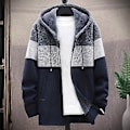Miniatyrbild 4 av 5: Herrar Hooded Coat Färgblock Stickad Höst Vinter Tjock Plush Foder Varm Cardigan Tröja för Kontor (2XL Marinblå)