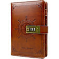 Miniatyrbillede 1 af 4: B6 Journal Vintage Brun Rudder Læder Journal Dagbog Notesbog Tre-cifret Adgangskode Kombination Lås Kreativ Papirvarer (Brun)
