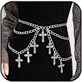 Miniatyrbillede 2 af 5: Lagdelt taljekæde til kvinder Bohemian Cross bælte Justerbar Cross taljekæde Chunky Cross mavekæde Punk Gothic Cros