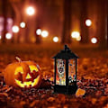 Pikkukuva 4 / 5: JZENZERO Halloween-teemainen LED-kynttilävalo Retro Nelikulmainen Lyhty Riippuva Liekitön Kynttilälamppu Koriste Kotiin Puutarhaan Pihalle