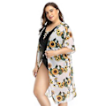 Miniatyrbillede 3 af 4: Piges badedragt bluse mesh blomsterprint sexet lang dame strand cover-up dame badetøj Sort baggrund med orange mønster
