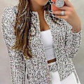 Miniatyrbillede 5 af 5: Dame Cardigan Langærmet Skinnende Pailletjakke Åben Front Casual Damejakke Høj Kvalitet (3XL Champagne)