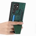 Pikkukuva 5 / 5: Samsung Galaxy S25 Ultra -kotelo korttipaikalla ja jalustalla, retro nahkainen takakansi - Vihreä (Vihreä)