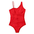 Miniatyrbild 3 av 5: Dam Monokini Mesh Asymmetriska Axelband Badkläder Hög Utskuren En Delig Baddräkt Badkläder (XL Röd)