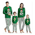 Miniatyrbilde 2 av 3: Jule Grinch Familie Matchende Pyjamas Sett Topp Stripete Bukser Antrekk Nattøy Jul Hjem Nattklær For Menn Kvinner Barn -NMAOV(6-7 År Mor)