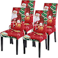 Miniatyrbild 1 av 4: Jul Matsalsstolar Överdrag Set om 4, Köksstolsöverdrag för Matsal, Juldekoration, Julfest (Snögubbe och gubbe)