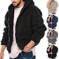 Miniatyrbilde 2 av 5: Høst- og vinterjakke for menn, tykk dobbeltsidig fleece, ensfarget, hette, løs, glidelås, myk, lang erme, lommer, kuldebestandig (L Khaki)
