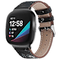 Miniatyrbilde 4 av 5: For Fitbit Versa 3 smartklokke klassisk dobbeltsidig førstelags ku-skinn lærrem for Fitbit Versa 3 / for Fitbit Sense band For Fitbit Sense Rød