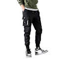 Miniatyrbillede 1 af 5: Mænds Sweatpants med Elastisk Linning, Snøretræk og Indtrækkelige Manchetter, Multilommer, Ensfarvet, Casual Cargobukser (L Sort)