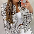 Miniatyrbillede 4 af 4: Dame Cardigan Langærmet Skinnende Pailletjakke Åben Front Casual Damejakke A(2XL Sort)