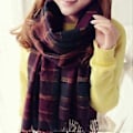 Miniatyrbild 1 av 4: Dam Tartan Scarf Stor Rutig Sjal Vinter Oversized (Lila)