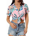 Miniatyrbillede 1 af 5: Korteærmet Skjorte med Vendt Krave til Kvinder Casual Elegant Knappet Blomsterprint Top Bluser til Strandfest (M Pink)