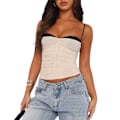 Miniatyrbilde 2 av 5: Kvinners Tank Top Spaghetti Stropp Camisoles Ermeløs Firkant Hals Cami Topper Blonder Crop Tank Top Sommer Y2K Streetwear L Blå