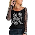 Miniatyrbilde 1 av 2: Kvinner Mesh Langærmet Skjorte Casual Rundhals Sheer Mesh Polka Dot Bluser Topper (S farge 08)