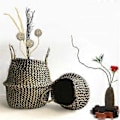 Miniatyrbillede 4 af 5: 2 stk. Opbevaringskurv Vasketøjskurv Flet Rattan Hængende Blomsterpotte Sammenfoldelig Multifunktionel Blomsterkurv