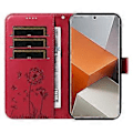 Pikkukuva 2 / 5: Xiaomi Redmi Note 13 Pro+ 5G Nahkakotelo Lompakko Puhelinkuori Voikukka Kuviointi - Punainen (Punainen)