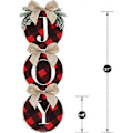 Miniatyrbillede 2 af 5: 3 stk. Julepynt, 34 cm Ternet Plaid Krans til Fordøren, Rustikk Burlap Træ Julepynt Rød Sort Julekrans