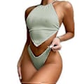 Miniatyrbild 1 av 4: Dam Badkläder Baddräkt Högmidjad Baddräkt Tvådelad Baddräkt Bikini Set Bikini Fiis Flerfärgad Valfritt (L GRÖN)